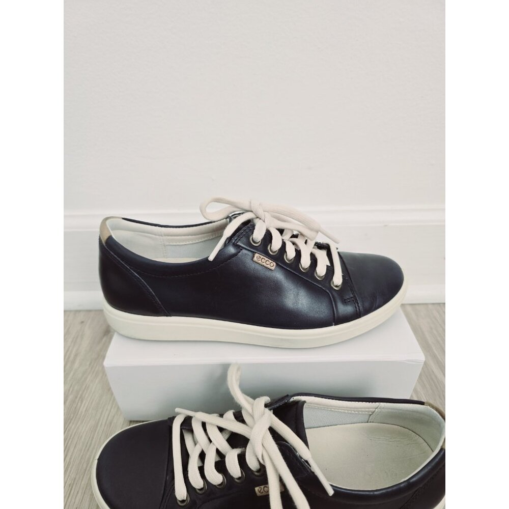 ECCO Soft 7 Navy Blue Lace Up Womens Leather Cap Toe Sneaker Shoes 7 7.5 38 - Picture 4 of 12